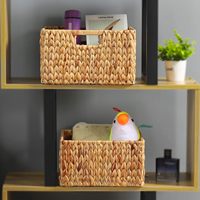 Paniers de rangement en jacinthe d'eau Yulin Jiafu pour l'organisation, paniers décoratifs en osier avec poignées de transport, lot de 2, naturel