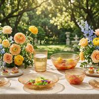 Service de table en verre borosilicate ambré de luxe, transparent, résistant à la chaleur, assiettes, bols, tasses pour la maison et l'hôtel