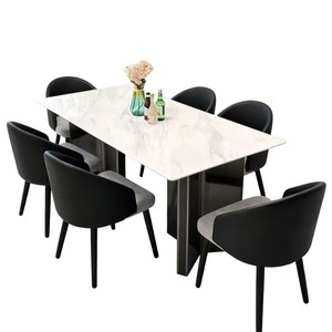 Juego de Mesa de Comedor Rectangular de Mármol Estilo Italiano, Moderno, Minimalista, de Lujo Ligero, para Uso Doméstico, Juego de 6 Sillas - Product Image 5