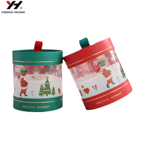 Boîte cadeau cylindrique pliable en carton écologique verni avec fenêtre transparente en PVC pour emballage cadeau de Noël en gros