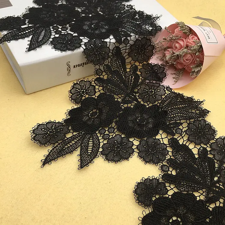 Siyah nakış dantel örgü nakış dantel kumaş nakış gelin dantel düğün için özelleştirilmiş giyim yama