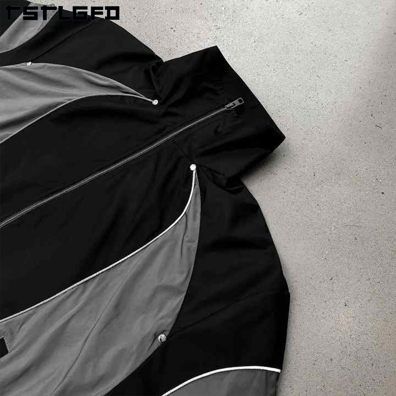 Custom Cotton Streetwear Gym Wear Windbreaker Jacket for Men Summer Set Sports Jogging Wear Splicing Patchwork Tracksuit Men · image 6