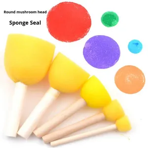 Set di 5 Pennelli Spugna <span class=keywords><strong>per</strong></span> Pittura Fai-da-Te <span class=keywords><strong>per</strong></span> Bambini, Manico in Legno, Design a Fungo, <span class=keywords><strong>per</strong></span> Arte e Graffiti - Product Image 1