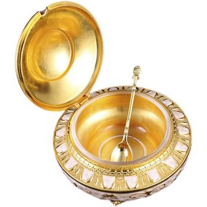 Tarro de azúcar Tulip con tapa tipo concha, contenedor grande de metal para especias, almacenamiento dorado para cocina con cuchara para condimentos, dulces y sal - Product Image 1