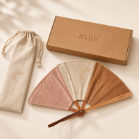 Kipas Lipat Kayu Kanvas Linen dengan Logo Custom BSBH, Hadiah Bridal Shower, Kipas Tangan Bersulam untuk Liburan di Resort Pantai
