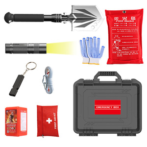 Kit de rescate de emergencia personalizado para exteriores con manta ignífuga, herramientas de primeros auxilios, equipo de supervivencia compacto para huir de terremotos en el hogar - Product Image 1