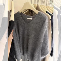Pull en cachemire gris 100 % col en V pour femme, tricoté décontracté, anti-boulochage, idéal pour l'hiver – Vente en gros