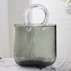 Luxury Transparent Crystal Decorative Flower <strong>Glass</strong> Handbag <strong>Vases</strong> Purse <strong>Bag</strong> <strong>Vase</strong> for Home Decor - Product Image 5