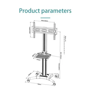 Portable Home Mobile TV Cart Floor Stand With Tray VESA Bracket Mount For 32"-65" LCD LED TV Trolley With Castor Wheels