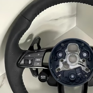 พวงมาลัยหนังเจาะรูแบบแบนสั่งทำพิเศษสำหรับรถยนต์ <span class=keywords><strong>Audi</strong></span> <span class=keywords><strong>RS</strong></span> R8 C6 C7 S7 S4 A4 R8 RS3 SQ5 S5 B9 A6 C8 A3 อุปกรณ์ตกแต่งรถยนต์ - Product Image 3