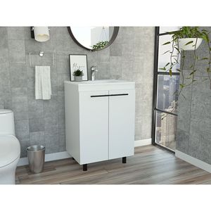 Meuble-lavabo rectangulaire blanc à 2 portes pour salle de bain - Product Image 1