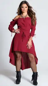 Diskon besar-besaran 2023 gaun panjang gaun disko antik karnaval Halloween harian Prom merah hitam untuk wanita
