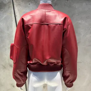 Cappotto di Lusso in Vera Pelle di Pecora a Maniche Lunghe per Primavera e Autunno, Giacca <span class=keywords><strong>Bomber</strong></span> da <span class=keywords><strong>Donna</strong></span> con Tasche - Product Image 3