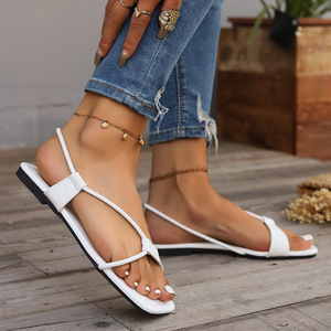 Sandalias planas con punta cuadrada para mujer, sandalias simples con correa fina, ligeras, informales, para exteriores, para la playa - Product Image 4