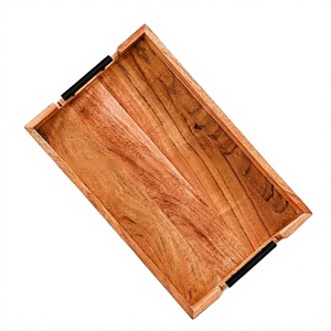 Plateau en bois Royal Grain avec poignée en acier, plateau de service classique fait main en bois naturel pour les occasions de Diwali et l'utilisation en cuisine moderne - Product Image 1