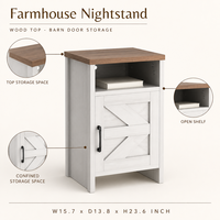 Table de chevet style ferme avec plateau en bois, armoire de rangement à porte de grange, étagère ouverte, table d'appoint de chambre, fourniture d'usine OEM
