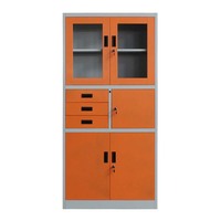 Archivador Metálico Resistente con 3 Cajones y Pedestal, Gabinete de Almacenamiento de Oficina de Acero con Cuatro Puertas Batientes