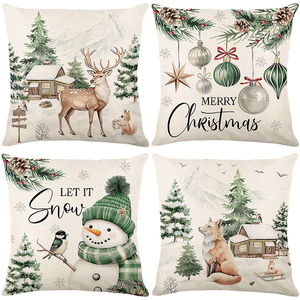 Sarung Bantal Natal Modern OEM Kustom untuk Liburan Musim Dingin, Tekstur Linen Poliester, Motif Manusia Salju dan Kepingan Salju, Bentuk Persegi - Product Image 5