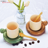 Ensemble tasse et soucoupe en céramique avec poignée en forme de fleur irisée et cuillère - 350 ml - Ensemble de tasses à café en forme de nuage mignon pour cadeau et décoration de la maison