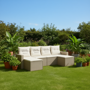 Ensemble de canapés de jardin en rotin beige avec rangement, mobilier d'extérieur 4 places, design contemporain - Product Image 2