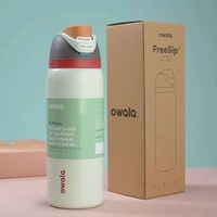 RVS vacuüm geïsoleerde ecovriendelijke waterfles met sportdop, rietje en handvat, fruitmotief (binnenkant 304, buitenkant 201)