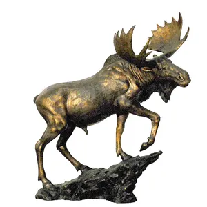 В натуральную величину, бронзовая статуя лося, латунная металлическая садовая скульптура животных