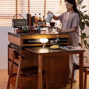 Table îlot Lakeside Slab avec surface de travail extensible, en bois massif cerisier, table de cuisine et de salle à manger polyvalente et réglable - Product Image 4