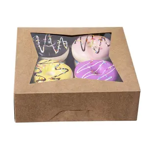 Venta al por mayor cajas de embalaje donut-Venta al por mayor, plástico transparente, ventana, blanco, marrón, papel kraft, donut, galletas, muffins, embalaje, caja de regalo