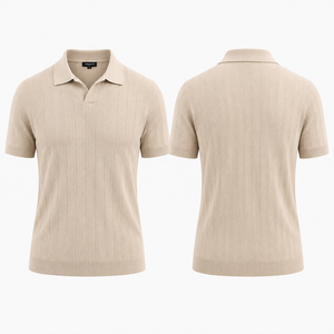 Fabricant OEM ODM, usine de production de chemises de style polo à col ouvert côtelé, à manches courtes, style Old Money, Johnny Collar. - Product Image 2