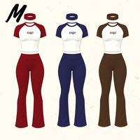 Ensemble deux pièces Milady : T-shirt court raglan color-block, pantalon évasé et bandeau – Tenue de sport décontractée et ajustée pour femme, personnalisable, idéale pour l'été