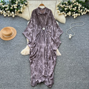 Abito Lungo da Donna a Vita Alta, Nuovo Stile di Alta Gamma, con Stampa e Cuciture, in Poliestere Antistatico, Modello A-Line, per <span class=keywords><strong>Vacanze</strong></span> Invernali - Product Image 4