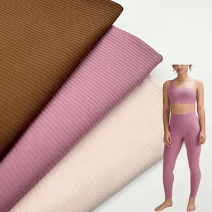 Voorraad Veel Lulu Textiel Nylon Spandex 4 Way Stretch Streep Getextureerde Gebreide Sportkleding En Spandex Leggings Stof