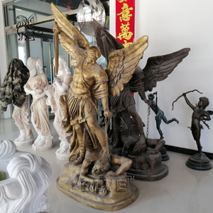 Statua in Bronzo dell'Arcangelo Michele a Grandezza Naturale, Stile Occidentale, Famosa Scultura Religiosa in Ottone con Angelo Gabriele e Diavolo - Product Image 2