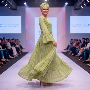 Elegant Modest Women's Luxury Eco-Friendly Green Rayon Floral Embroidered Maxi <b>Dress</b> Long Bishop <b>Sleeves</b> for African Traditional - Product Image 6