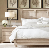 Lit à panneaux en chêne massif, style américain moderne, lit double, queen, king size, meubles de maison, bois, tissu, personnalisable