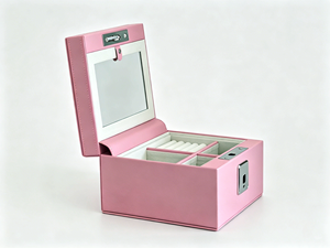 Leather Jewelry <strong>Case</strong> with Fingerprint Lock Drawer Wrap Premium Leather for Heirloom Makeup <strong>Vanity</strong> Storage - Product Image 2