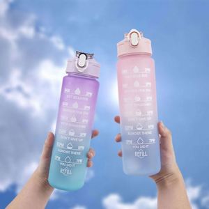 Wholesale Plastic Sport Gym BPA <b>Flip</b> <b>Top</b> Cover Drink Montivational Water <b>Bottle</b> <b>with</b> Straw - Product Image 1