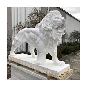 Décoration de Jardin Grand Animal Extérieur en Pierre Sculpture à la Main Statues Lion en Marbre Prix