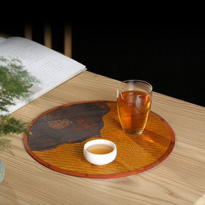 Bamboo Woven Tea Mat Natural Handmade Heat Insulation Round Coaster For Tea Set Home Decoration - Product Image 2