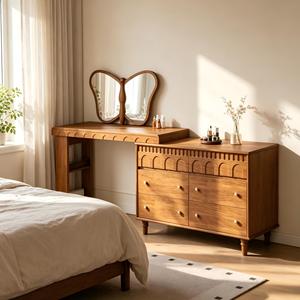Vintage Modern Wooden Apartment <b>Dressing</b> <b>Table</b> Lighted Mirror Solid Wood Makeup Vanity Set Chair Bedroom - Product Image 3