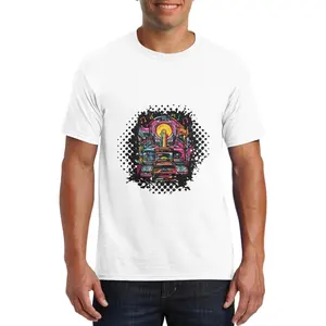 Nouveauté marque privée personnalisée Streetwear Vintage coton de qualité lourde surdimensionné DTG élégant tourne-disque graphique blanc t-shirts hommes