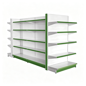 Scaffalature per Negozi a Doppio Lato a Forma di L, Robuste e Perforate, con Pannello Posteriore per Supermercati - Product Image 1