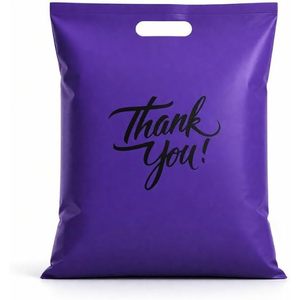 Thank You Purple LDPE Shopping <b>Bag</b> <b>Medium</b> <b>Size</b> Die Cut Handle Gift Retail Use - Product Image 1
