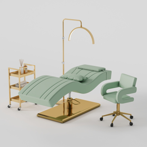 High Quality Salon Furniture Black Gold Cosmetic Salon Bed Set Luxury Modern Height <b>Adjustable</b> Eye Lash Bed with Chair - Product Image 1