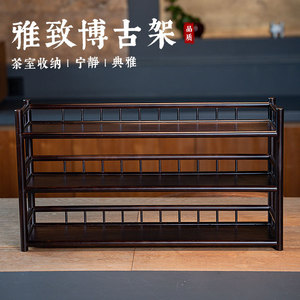 Antique Display <b>Shelf</b> Tea Set Stand Bamboo Double Layer 60x15x33cm <b>Desk</b> Storage Organizer - Product Image 2