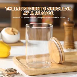 8 oz High Borosilicate Kitchen Glass Storage <b>Jars</b> Set with Airtight Wooden Bamboo Lid - Product Image 4