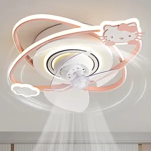 Jjc Roze Kitty Acryl Creatieve Nordic Led Plafondventilator Met Verlichting Voor Slaapkamer Modern Design Draaibare Plafondventilator Lamp
