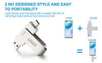 Clé USB en métal OTG USB 3.0, personnalisable avec logo, disponible en 4 Go, 8 Go, 16 Go, 32 Go, 64 Go, 128 Go