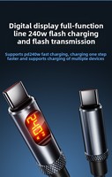 Cable de Carga Rápida USB 2.0 USB-C a Tipo-C de Aleación de Zinc con Pantalla Digital, 240W 48V5A, 1.2m/2m para iPhone 15 Pro, Cable de Datos