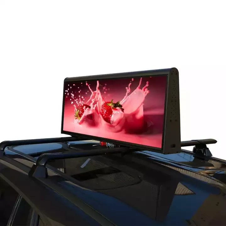 Tela de led para arte móvel, telhado de táxi de carro de cor completa ultra leve com display de led